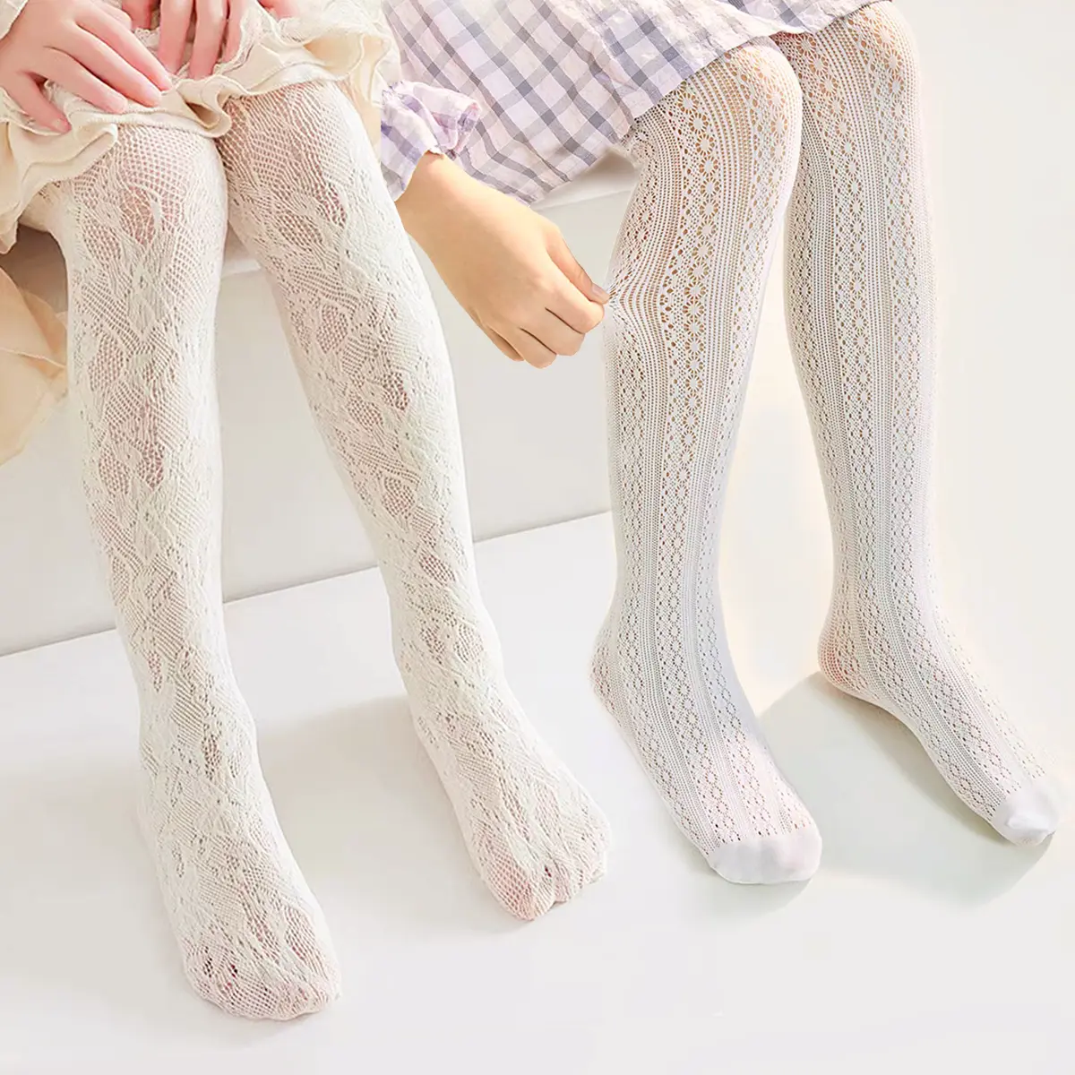 2 pairs of children's summer tights, slim-fit mosquito-proof pants with cute princess flower designs, air-conditioned pants, white dance socks