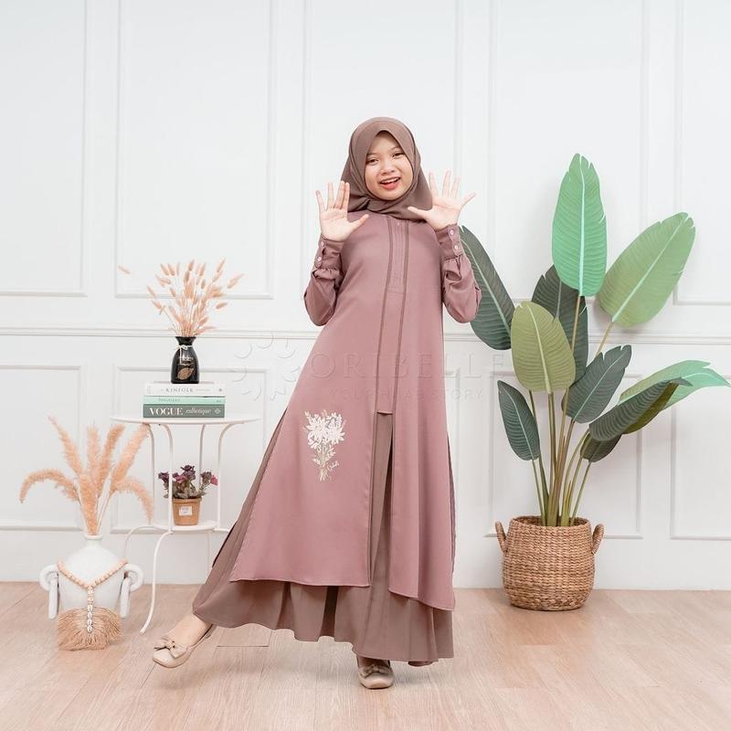 Athaya Tunik set Gamis Anak Tanggung Perempuan Usia 9-15 tahun Baju Kondangan Anak Terbaru 2024 Mewah Pakaian Muslim Anak Perempuan Kekinian Plus Hijab 4