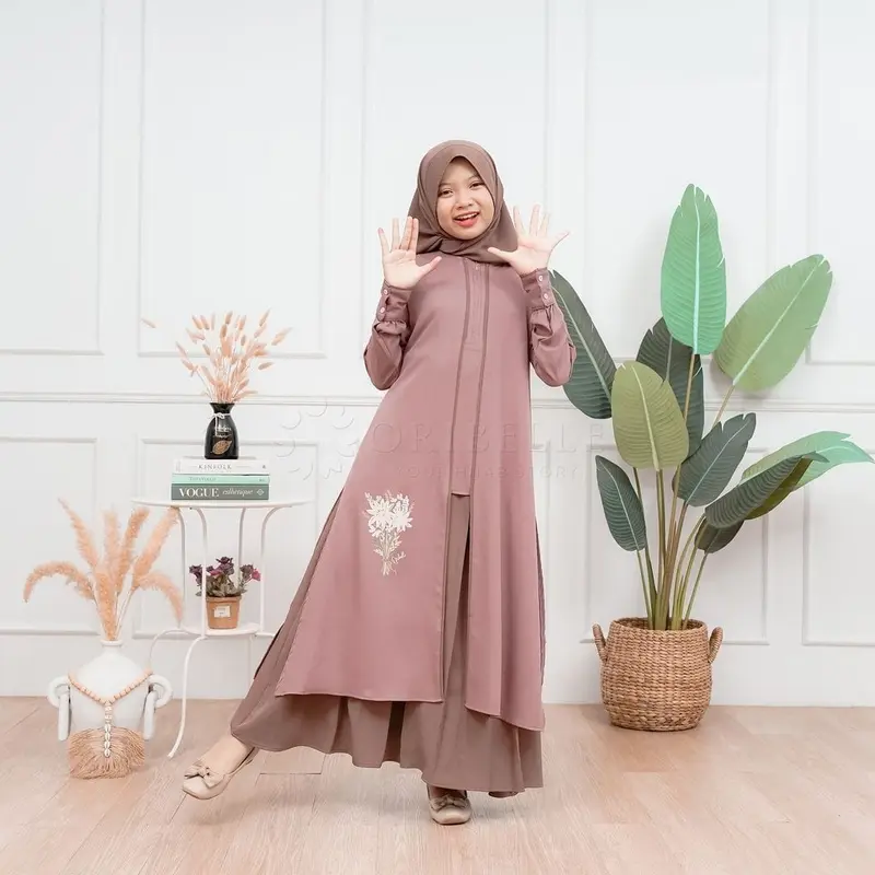Athaya Tunik set Gamis Anak Tanggung Perempuan Usia 9-15 tahun Baju Kondangan Anak Terbaru 2024 Mewah Pakaian Muslim Anak Perempuan Kekinian Plus Hijab 4