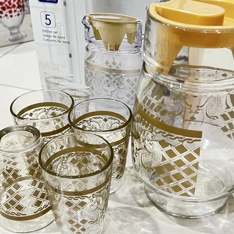 Set Teko Kaca Motif Emas Teko 5 In 1 Kaca untuk Teh - Tea 2