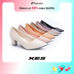 XES DITA-372R / Sapatu Hak Tahu Wanita black heels Pink Shoes High Pesta / Heels Natal