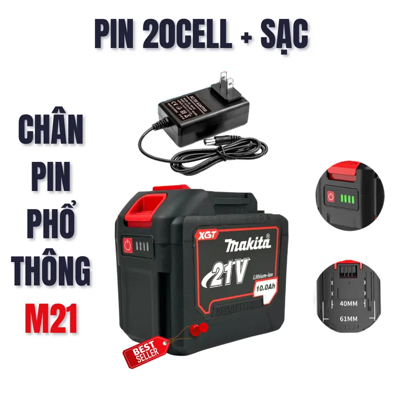 Pin Phổ Thông 20cell Makita 21V- Chân Pin Phổ Thông M21 Chất Lượng Cao - BẢO HÀNH 12 THÁNG 1