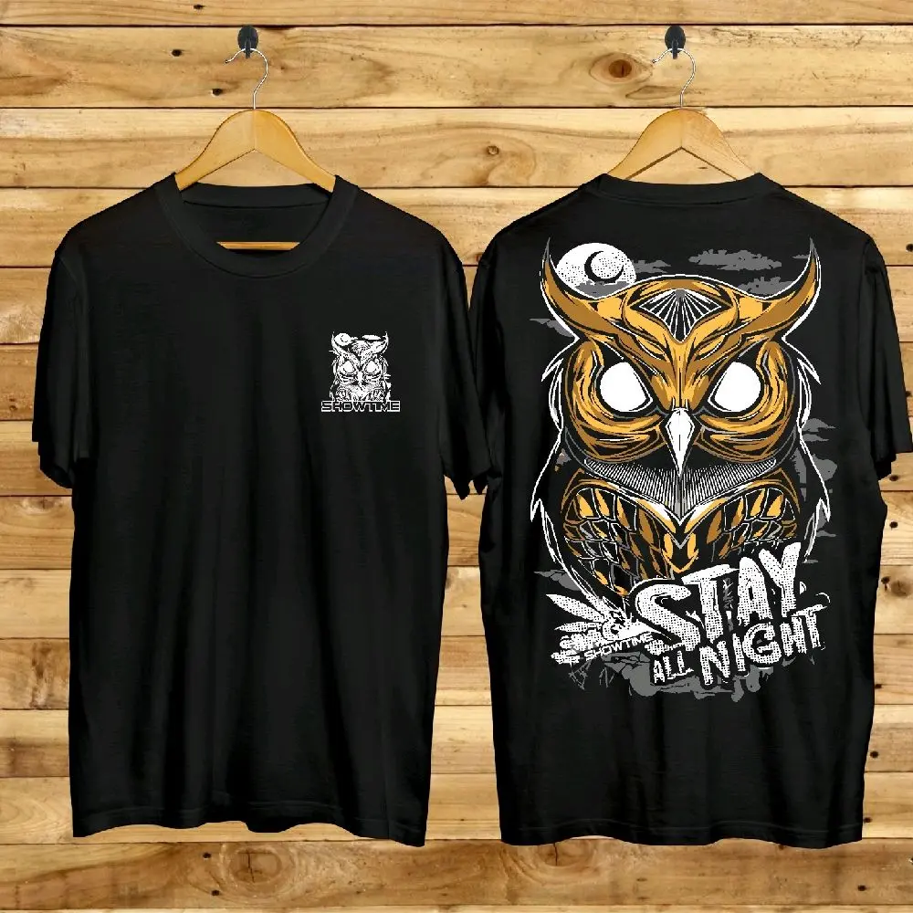 Baju Kaos Pria Distro T-Shirt Atasan Oblong Lengan Pendek Cowok Dewasa Owl Stay All Night combed keren