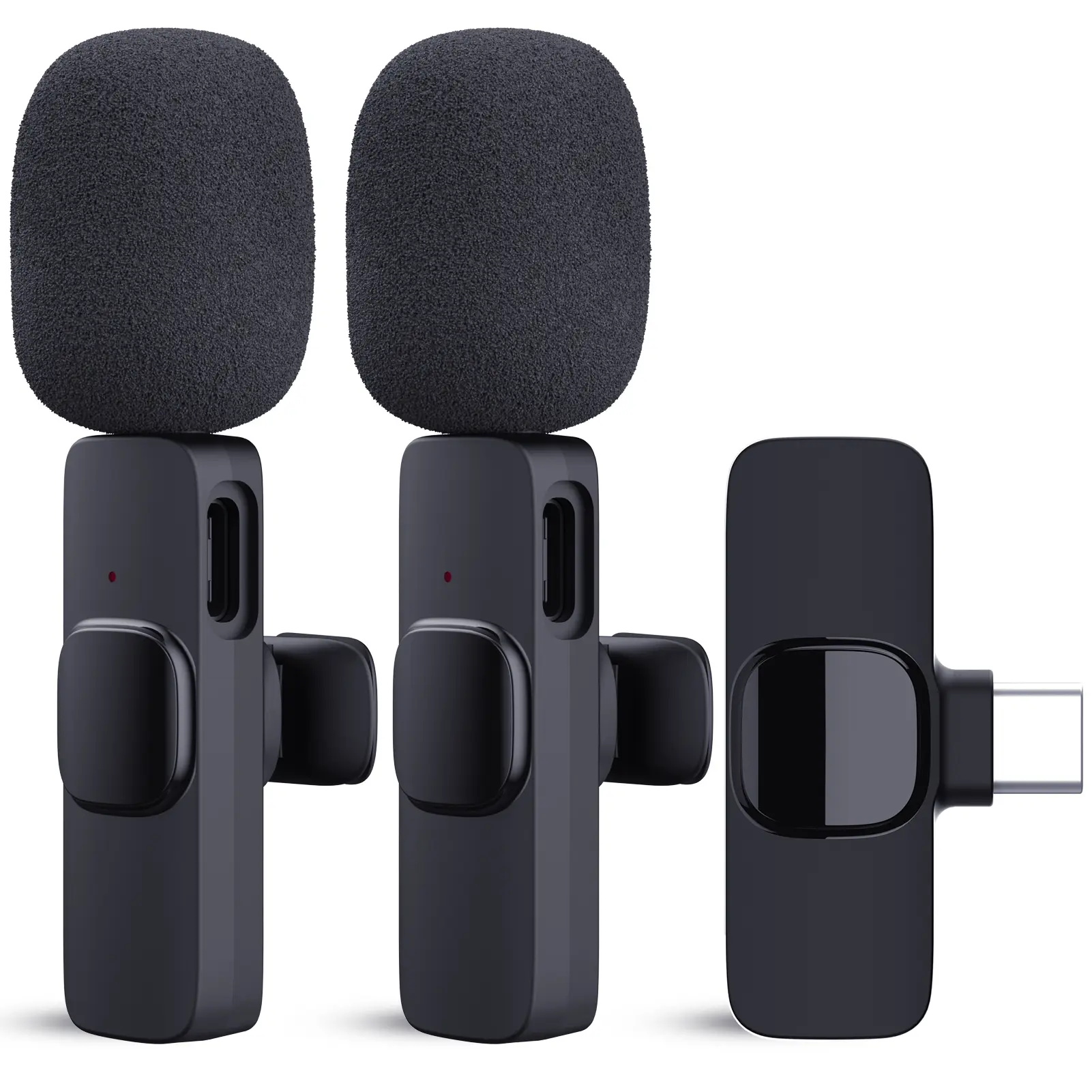 Wireless lavalier microphone Type-C K20 lapel/collar clip microphone Wireless mobile receiver USB-C charging, plug-in rechargeable, compact and portable, intelligent noise reduction, for: smartphone, audio, wireless live broadcast, Vlog recording video
