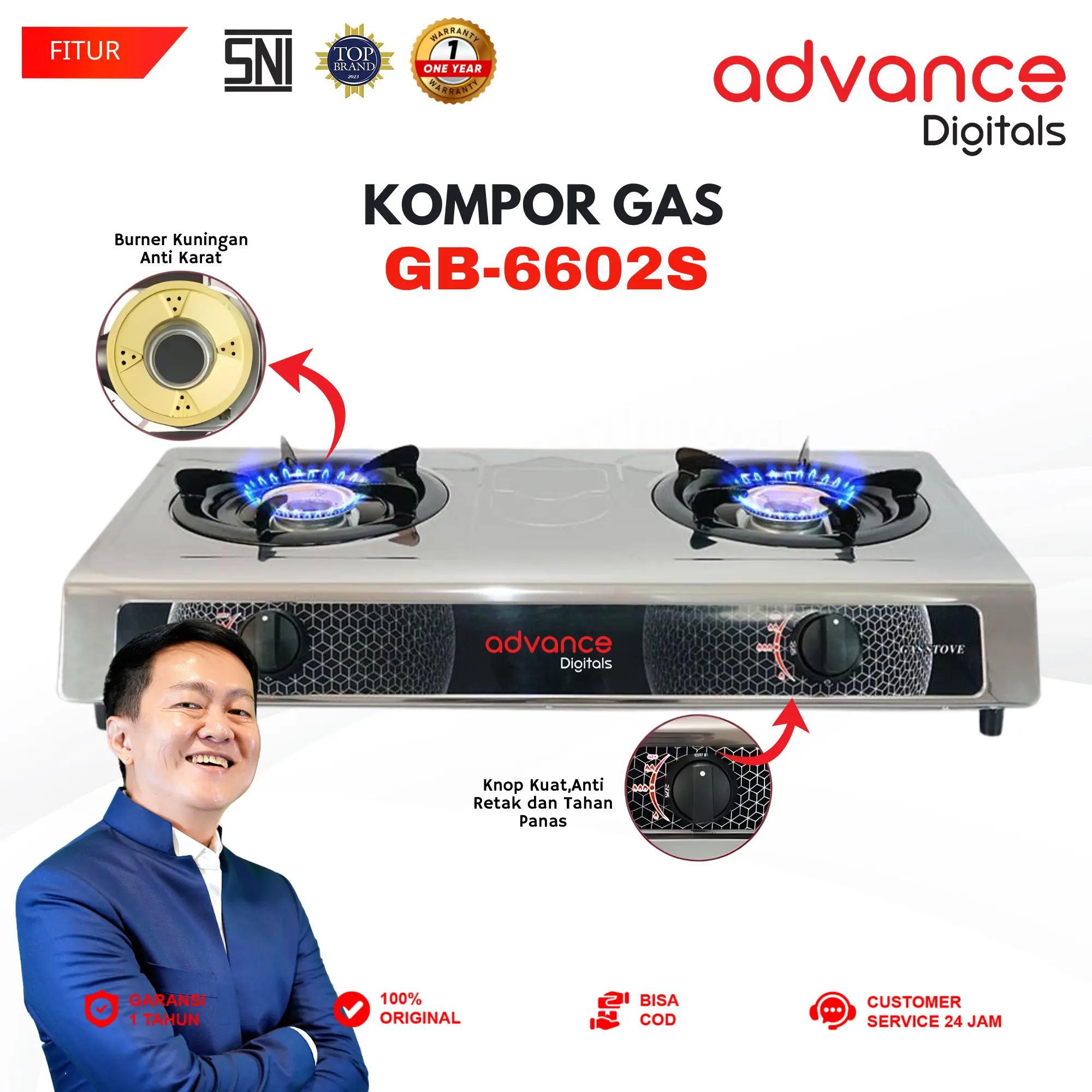【Exclusive KingKevin】Kompor Gas Stainless Advance GB-6602S 2 Tungku Bisa COD
