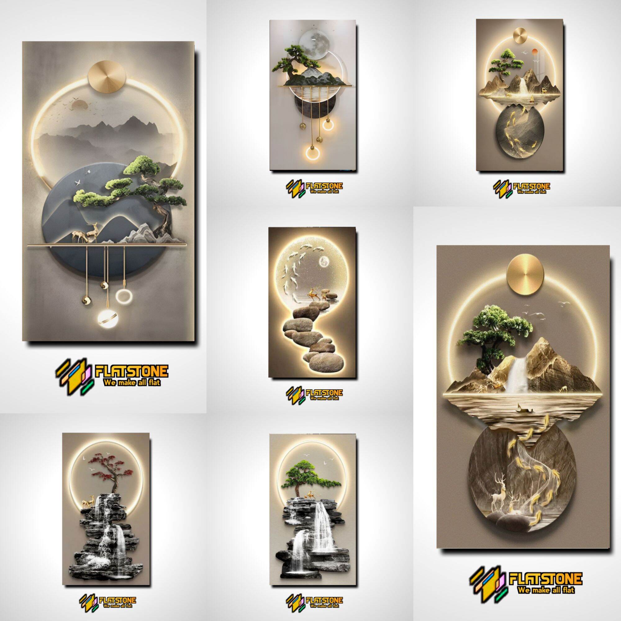 HIASAN DINDING KMAR RUANG TAMU REALISTIK AESTHETIC LAMPU FLATSTONE (15X30 CM) WALL DECOR HIASAN DINDING KAMAR PAJANGAN RUANGAN POSTER KAYU GAMBAR LAMPU