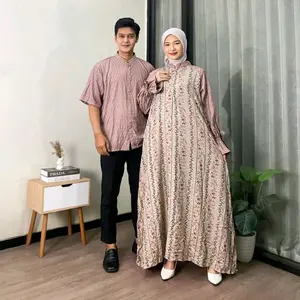 New Allina Series Couple Rayon Premium Kombi Rayon Jaguar Bumil Busui Gamis Rayon Lengan Balon untuk Pasangan Muslim Size L & XL