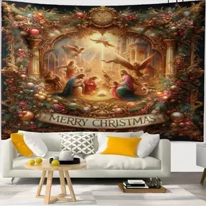 Kain Gantung Natal, Penutup Dinding Latar Belakang Langsung Berpakaian Foto, Menampilkan Santa Klaus dan Pohon Natal