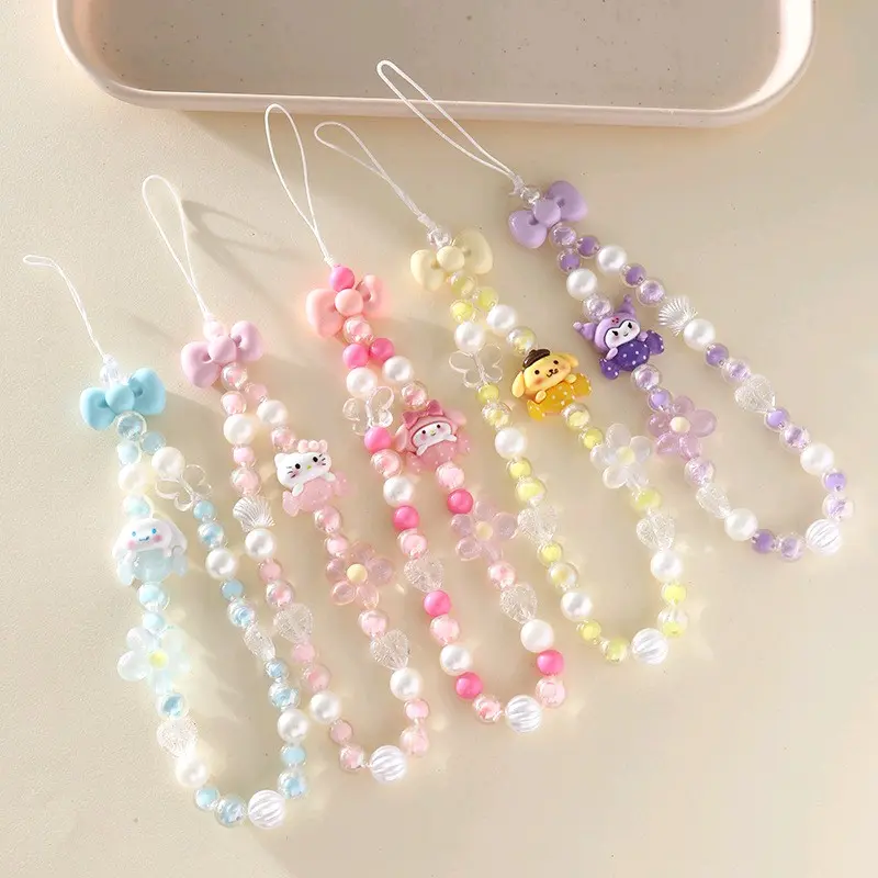 Gantungan HP Kartun Manik-Manik Lucu | Phone strap karakter mutiara pita 0