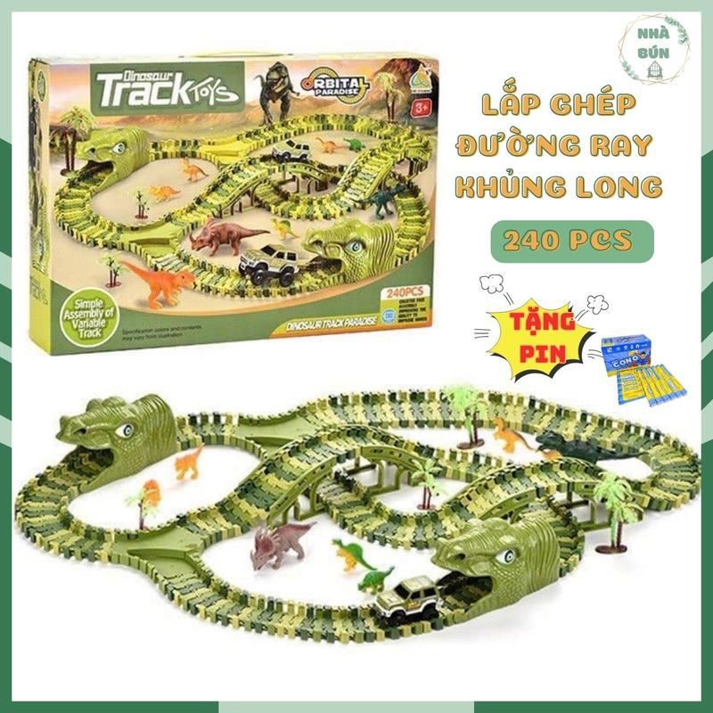 Đồ Chơi Bộ Lắp Ráp Đường Đua Ô Tô Khủng Long lắp Ghép Đường Ray Cỡ Lớn 240 Chi Tiết Cho Bé Phát Triển Được Kĩ Năng Và Tư Duy Kèm 1 Chiếc Xe Tháo Lắp Tặng Kèm 1V Pin Lớn Toy A60