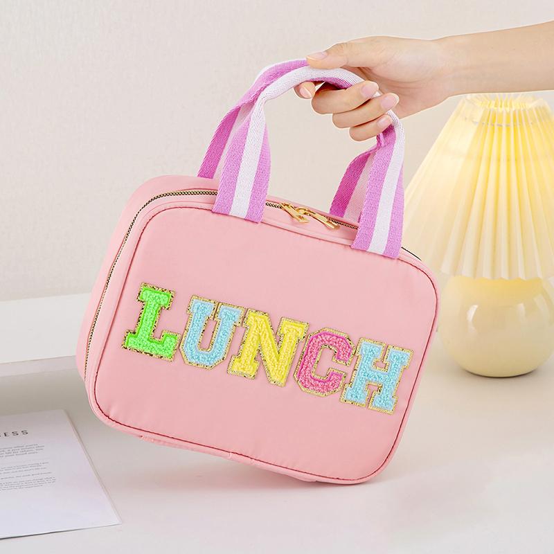 Product Introduction of Large Capacity Nylon Preppy Lunch Box Reusable Lunch Tote Bag LunchBag for Girls Cute Easy packing 13