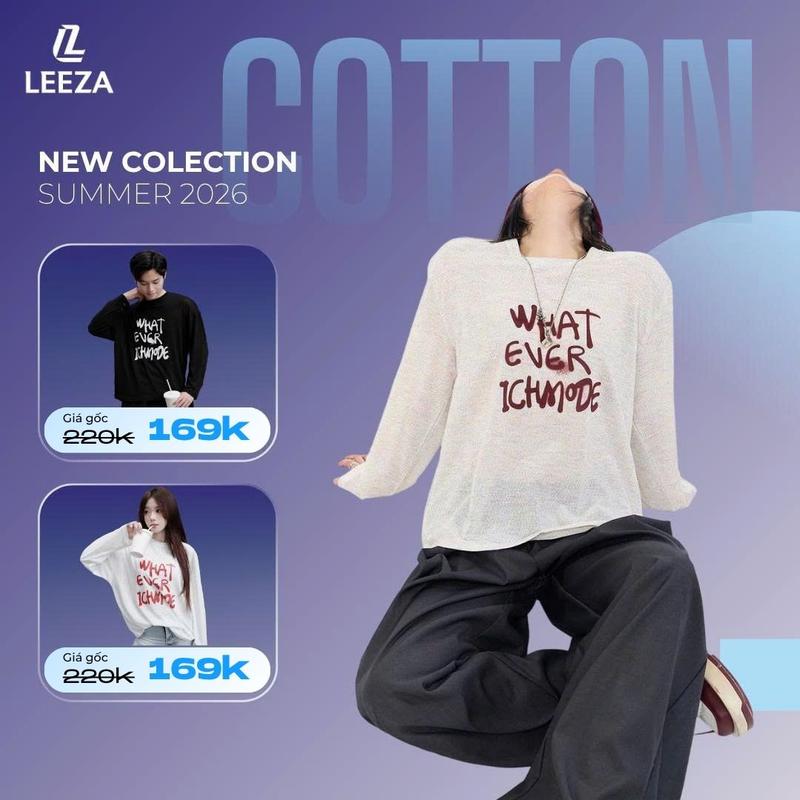 Áo Thun Mỏng Dài Tay Freesize  LEEZA In Chữ - Chất Liệu Bông Tuyết Local Brand Unisex, Form rộng, Oversize Cho Nam Nữ 30.01