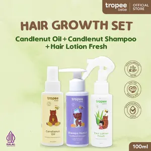 Tropee Bebe Paket Minyak & Shampoo Kemiri & Lotion Rambut Fresh 100ml | Menutrisi Rambut | Penumbuh Rambut Alami | Perawatan Rambut Bayi dan Anak