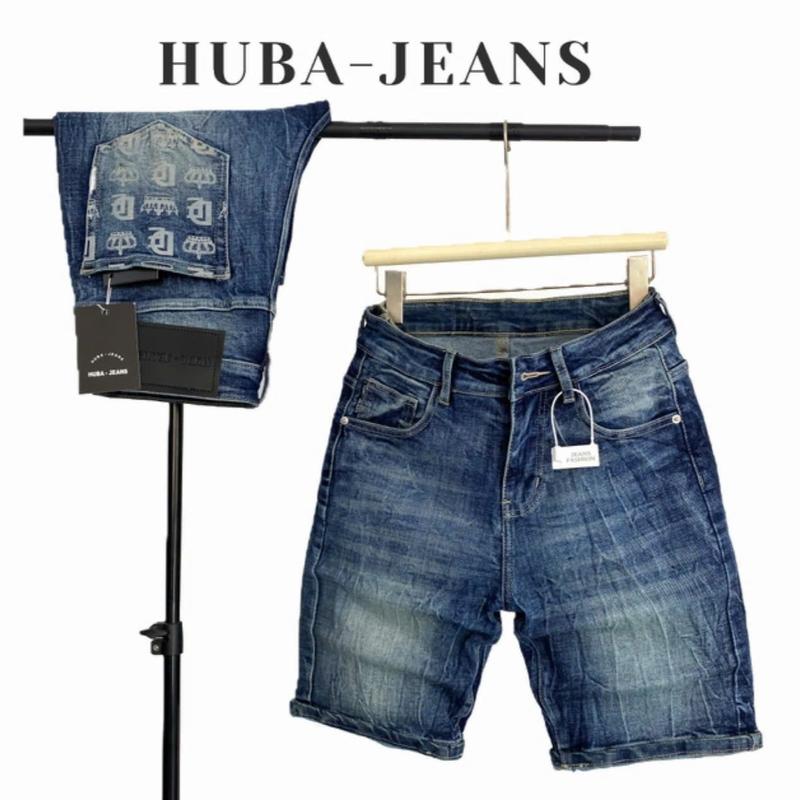 Quần jean nam sort BIGSIZE HUBA-JEANS PHOM ÔM ỐNG CÔN bluewash rách Pants Menswear Có Túi Denim - Form slimfit, tôn dáng, không xù lông
