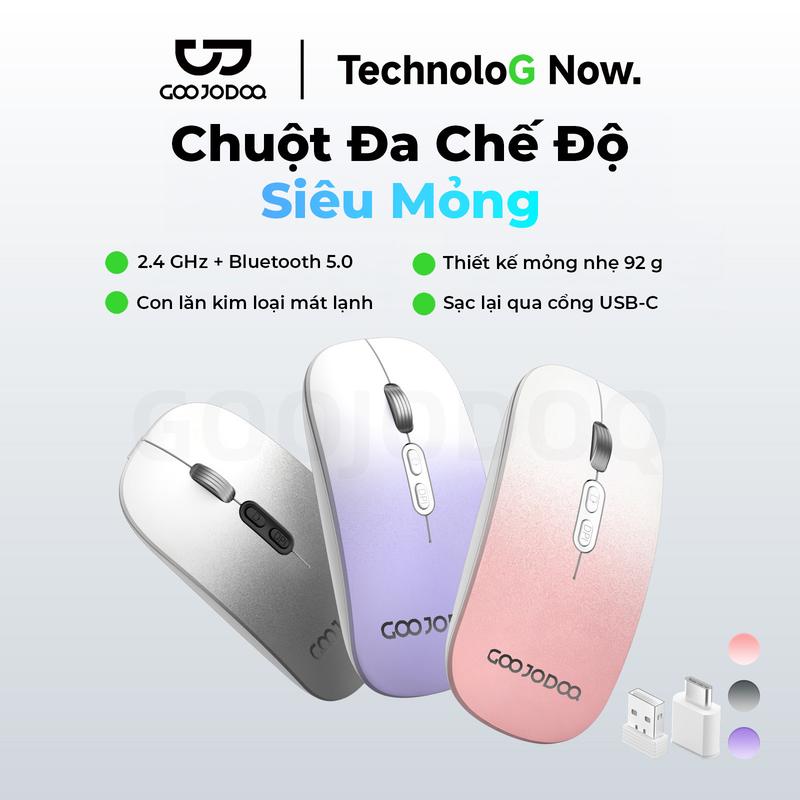 Chuột Đa Chế Độ Siêu Mỏng, 2.4 GHz + Bluetooth 5.0, Thiết kế mỏng nhẹ 92 g, Con lăn kim loại mát lạnh, Sạc lại qua cổng USB-C