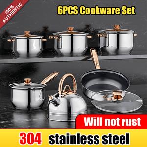 304 Stainless Steel Cookware Set 6PCS Kitchenware Set Induction Pan Non Stick Frying Pan Casserole Set with Lids YDS-24