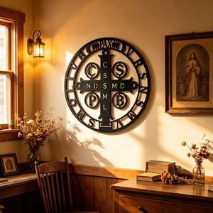 Arte de pared de metal del santo Benedito vintage, decoración religiosa en color hierro rústico con cruz, regalo ideal para la decoración del hogar cristiana