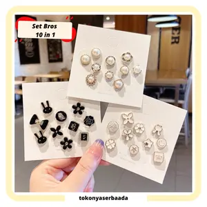 TSA (COD) BUNDLING 1 & 3PCS Set Bros Pin 10 In 1 Motif Bunga Bintang Kelinci Aneka Desain Accidental Pin Kancing 10pcs Fashion Wanita Korea Model Invisible Kancing Dapat Dilepas