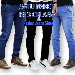 HEMAT Satu Paket isi tiga Celana Jeans Pria Dewasa Keren Gaul Bahan Ngaret Model Pensil Slim Fit - Jins Panjang Cowok Terbaru - Jens Pria Panjang Dewasa - Celana Panjang Pria Denim Tanta Harapan