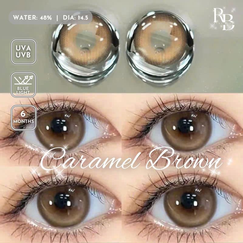 CÓ CẬN Kính Áp Tròng Màu Nâu Douyin Caramel Brown 0-5 Độ Lens Mắt Màu Nâu Tây Tặng Khay Dụng Cụ