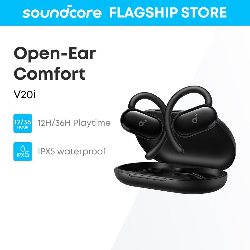 Tai nghe Bluetooth mở Tai, Soundcore V20i, Được bán bởi Anker, Móc tai Có Thể Điều Chỉnh Âm thanh mạnh mẽ, Cuộc gọi rõ ràng, Âm thanh rõ ràng, IP55, Đèn LED, Thời gian chơi 36H, Bluetooth 5.4, Kết nối đa điểm, Tai nghe, Anker-bằng-cung cấp