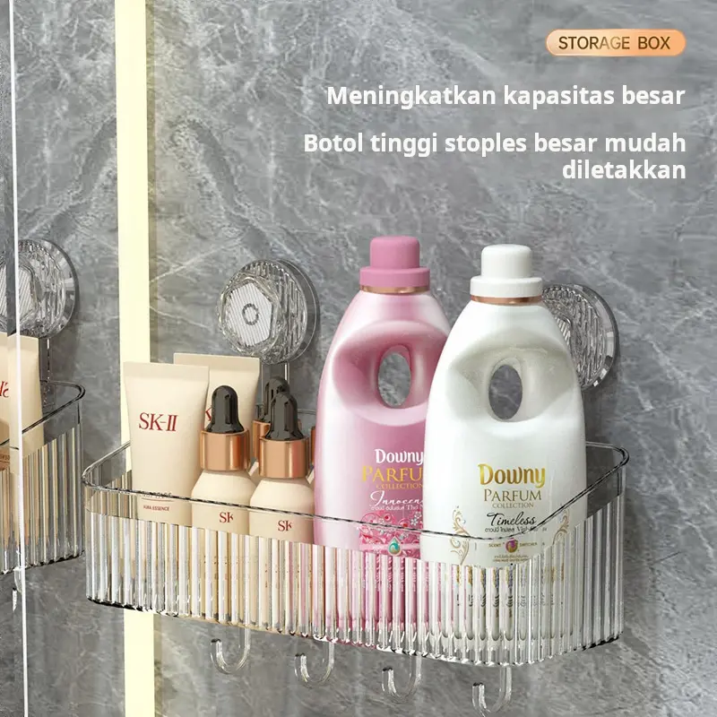 Rak penyimpanan dinding dengan perekat hisap untuk kamar mandi, pancuran, toilet, wastafel, dan dapur – tidak perlu pengeboran.