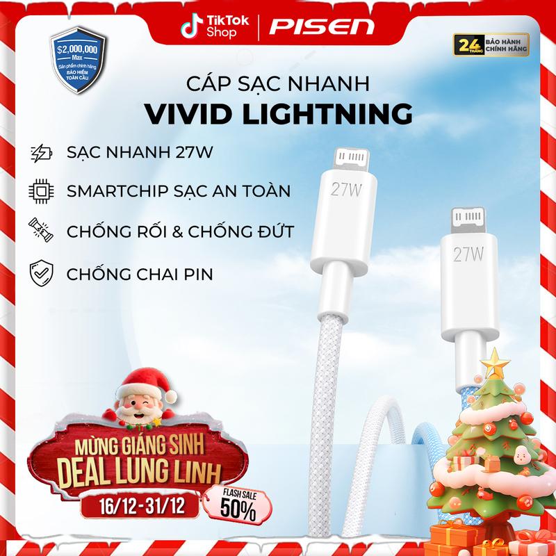 PISEN Cáp Sạc Nhanh 27W | An Toàn Chống Rối Chống Đứt Phù Hợp Cho Dòng Iphone 6 7 8 X 11 12 13 14 | PISEN QUICK - Vivid Lightning USB-C 1m,2m | CL-PD10-1000 | Bảo Hành 24 Tháng | Bảo Hiểm 2 Triệu Đô Toàn Cầu