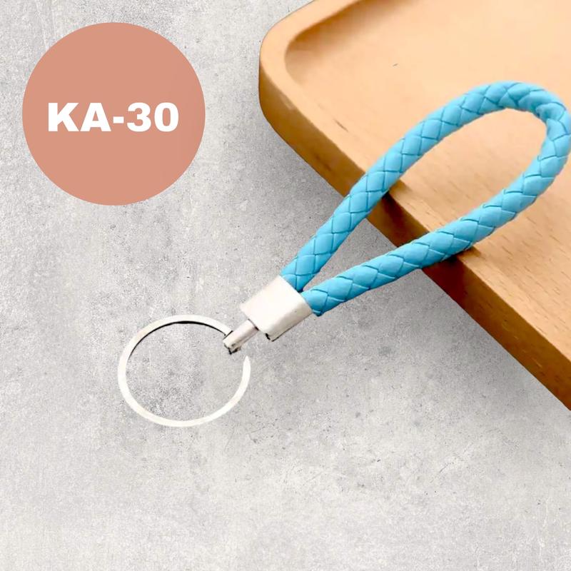 Sky Blue Braided Leather Classic Keychain, Soft Color Braided Key RIng, Cute Key Holder Bag Charm 2