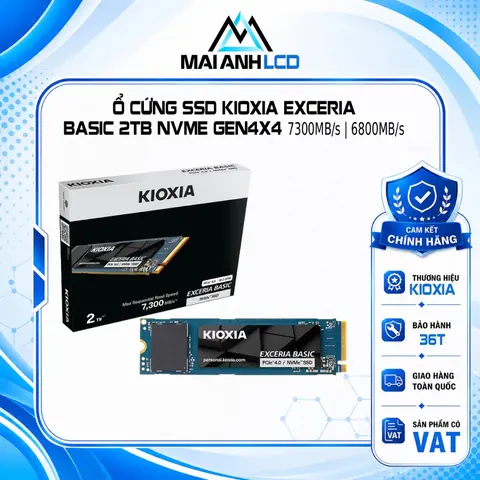 Ổ cứng SSD Kioxia EXCERIA BASIC 2TB NVMe Gen4x4 Tốc độ đọc/ghi (tối đa): 7300MB/s | 6800MB/s bảo hành 3 năm