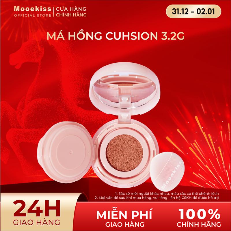 COD Phấn má cushion Mooekiss chất phấn mịn dễ tán lên màu tự nhiên có độ bóng nhẹ bền màu lâu trôi 3.2g