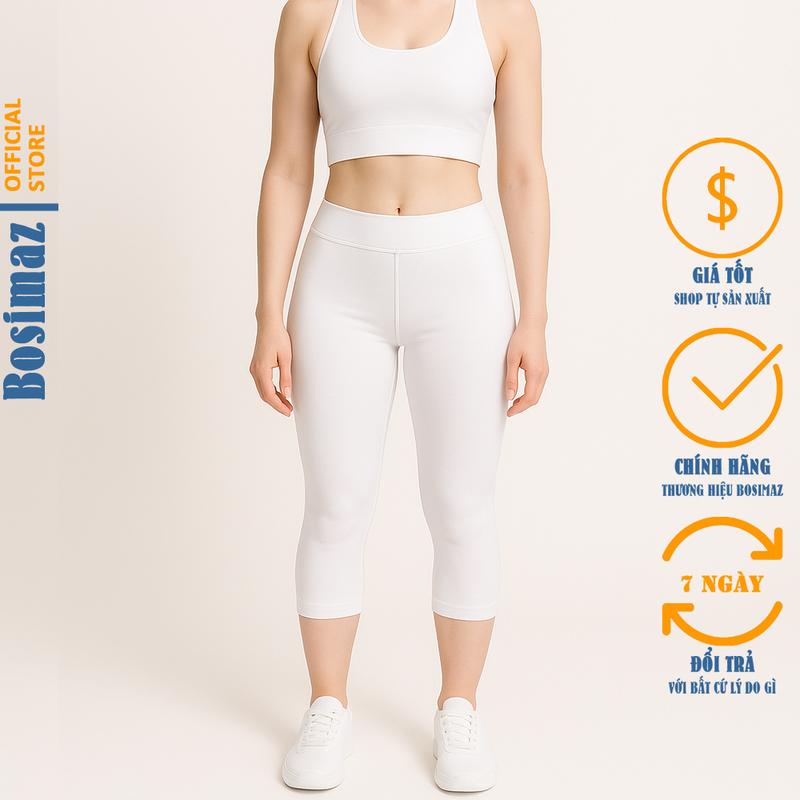 Quần Legging Nữ Bosimaz MS313 lửng không túi màu trắng cao cấp, thun co giãn 4 chiều, vải đẹp dày.