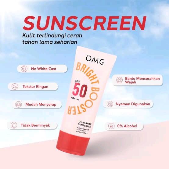 [SUNSCREEN] OMG Oh My Glow Bright Booster Uv Barrier Sunscreen Instant Bright Spf50 PA++++ - OMG Sunscreen Peach Vitamin Niacinamide Extract Sunblock Wajah Mencerahkan 4
