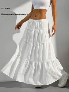 Falda de mujer de color sólido con lazada frontal, estilo boho casual, falda larga para uso diario y vacaciones, prendas inferiores para verano