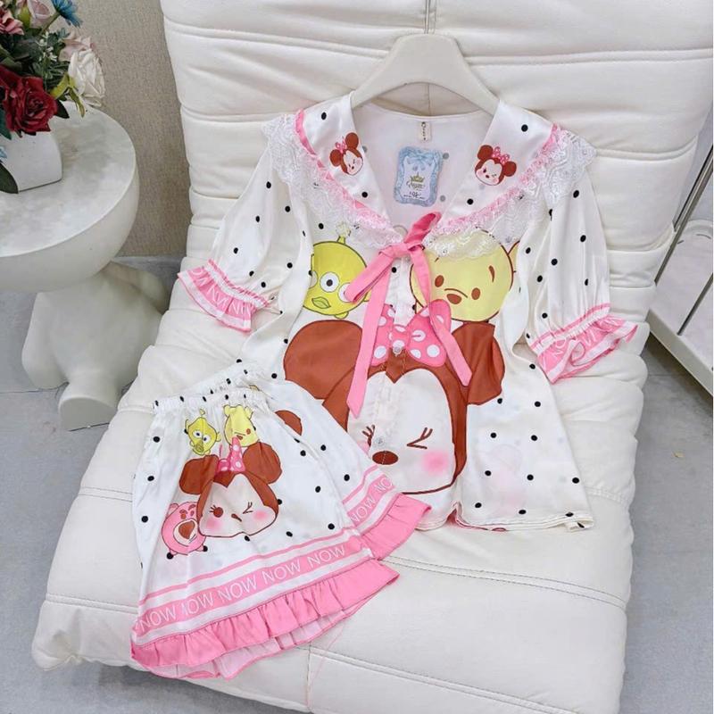 Size 40-60kg-Đồ Bộ Lụa Latin Tơ Tằm Cao Cấp In Full Họa Tiết 5D Queen Tay Ngắn Quần Đùi Mềm Mát Mặc Nhà Cao Cấp Pijama Mặc Nhà Nữ Women