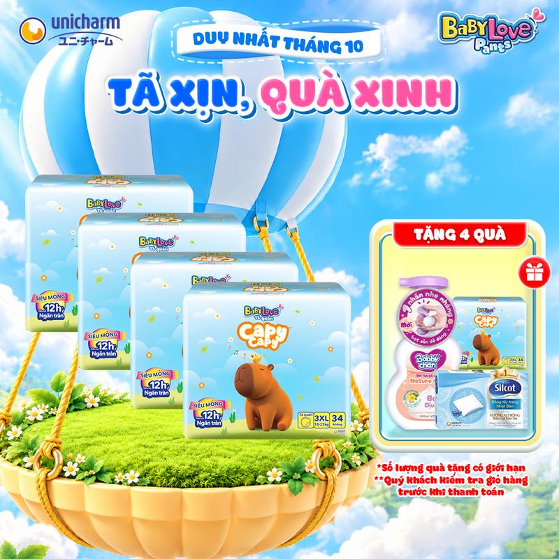 [MUA 4 TẶNG 1 TÚI] Tã Quần Baby Love Capycapy 12H Thấm Hút Size M L XL XXL 3XL 4XL 5XL 54+4  48 44 40  34 30 26 Miếng