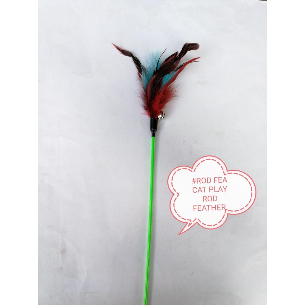 (1xPcs) Cat Toy Teaser Feather Elastic Wand Stick Ringing Bell [Random Color] Mainan Kucing Bulu Burung Loceng