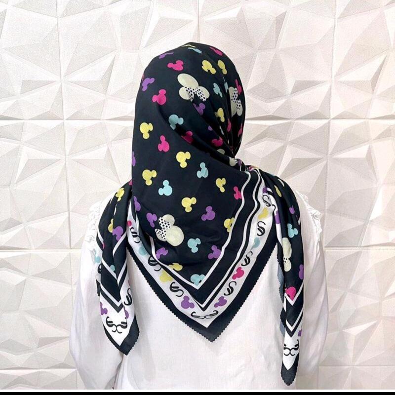 Product Introduction of KERUDUNG HIJAB MOTIF MICKEY MOUSE SEGI EMPAT VOAL PREMIUM TERBARU Katun Muslim Square 2