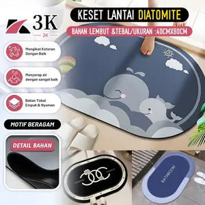 (3K Surabaya) Keset Diatomite Bundar Anti Slip / Keset Kamar Mandi Motif Lucu Terbaru
