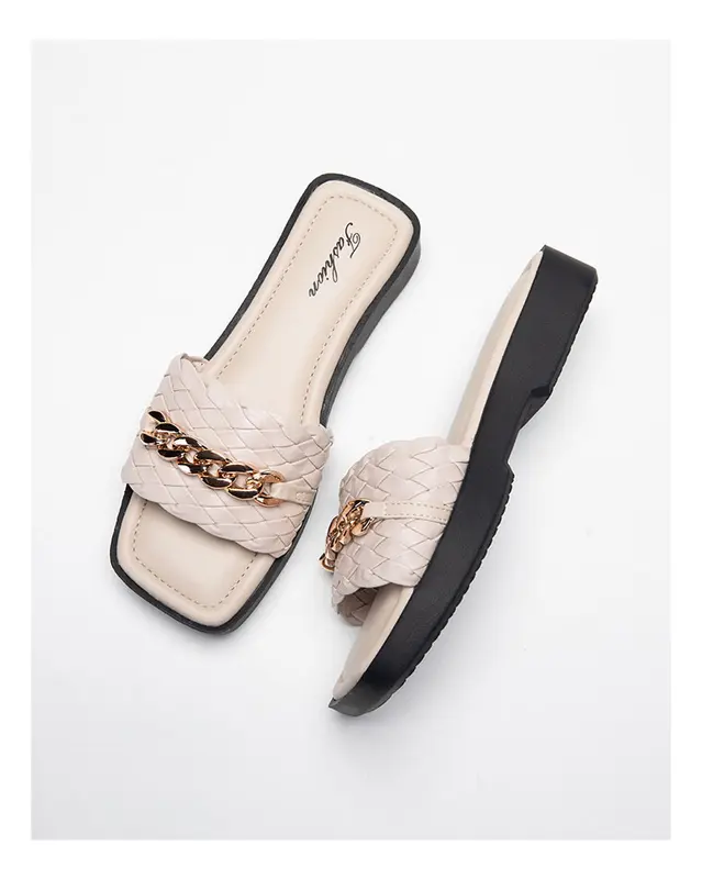 TIMINAA - [FASHION] [05] SENDAL SELOP COD KEPANG RANTAI EMPUK Wanita Shoes SandaL Karet sendal  slop selop  wanita heels  pesta sepatu  heels sepatu  nikah sandal  musim casual size 40 antiselip simpel size 40 coklat nstx12 3
