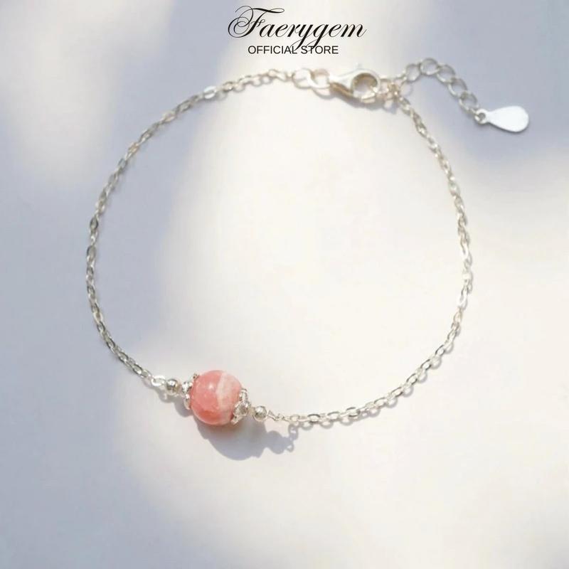 Lắc tay thiết kế 1 đá - FaeryGem Rhodochrosite ,Amethyst, Aquamarine, Rose quartz, Moonstone năng lượng tình duyên , học tập, may mắn bạc S925( Vòng tay phong thuỷ )