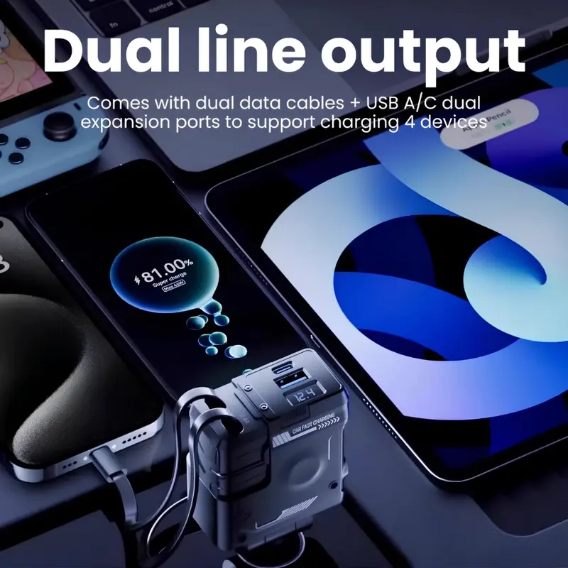 BLUESEA Car Charger 4 in 1 Colokan Mobil Motor Fast Charging QC 3.0 Retractable PD 66W Type C & Iphone 7