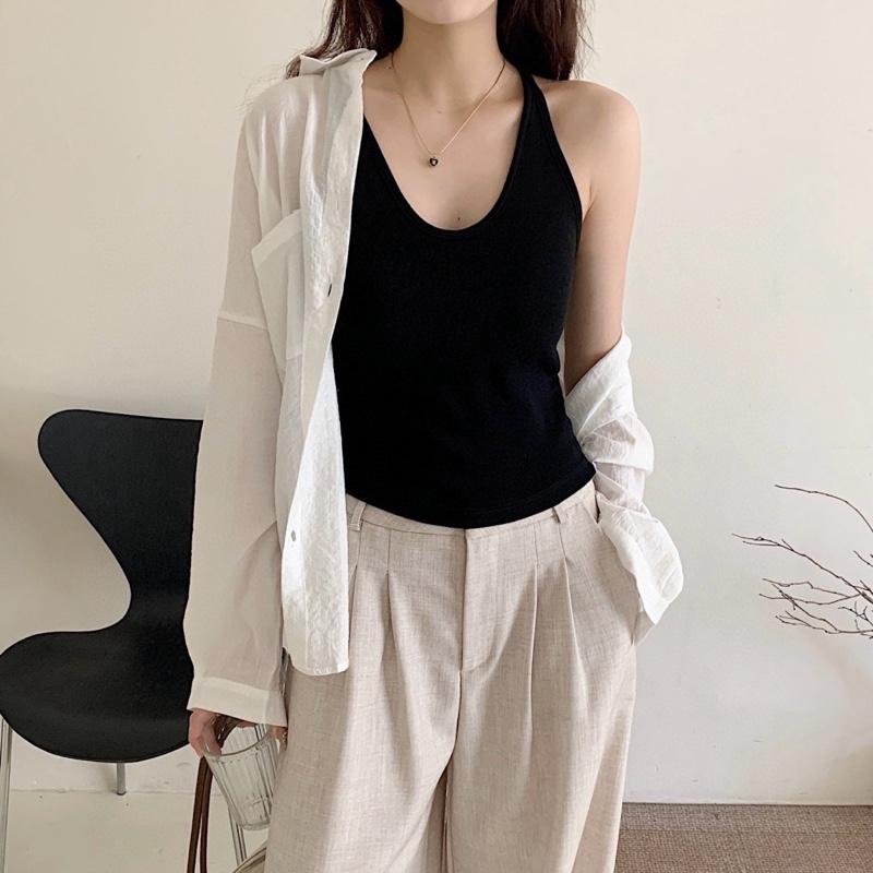 ￼Áo Sát Nách Cổ Yếm Chất Thun Tăm Mẫu Mới Siêu Hot, Áo Ba Lỗ Cổ V Cho Nữ Có Đệm QC M6627