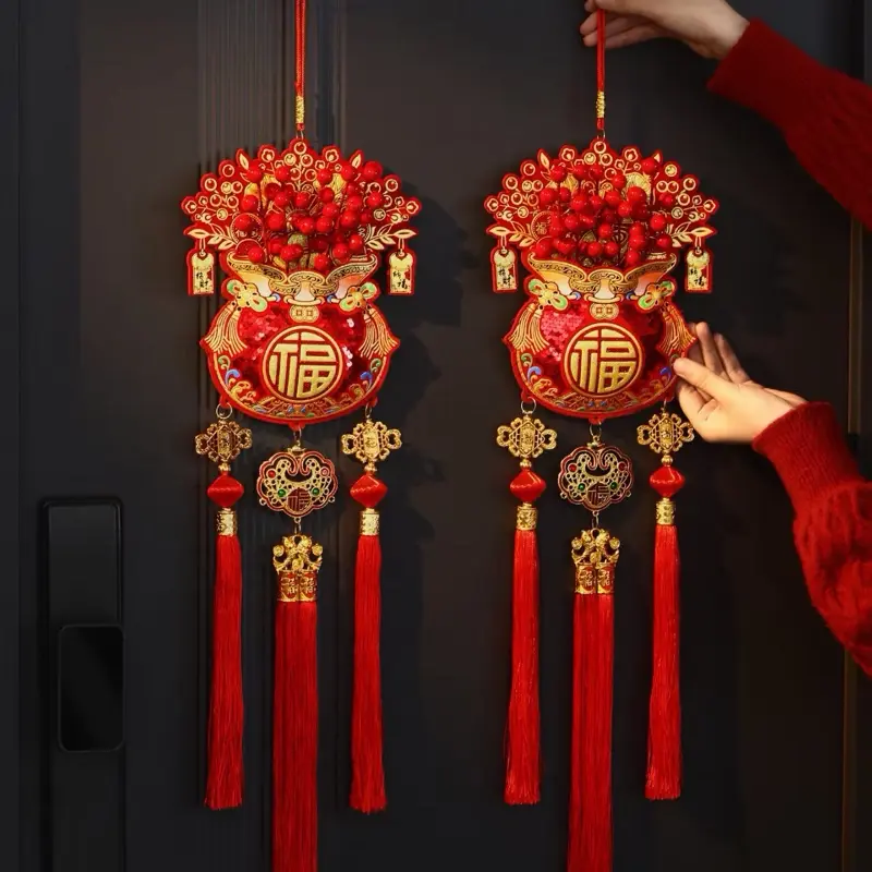 Combo 2 Túi May Mắn Năm Mới 2026 Dây D Treo Trang Trí Cửa Phòng Khách Cỡ Lớn Cho Tết Nguyên Đán Màu Đỏ May Mắn ( tặng móc treo )