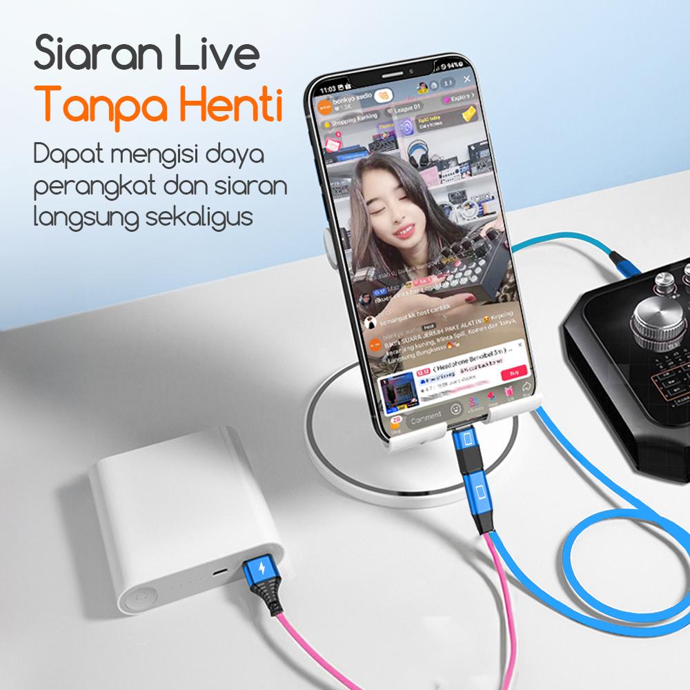 Bonkyo Kabel OTG 2 in 1 Type C & Lightning 1.5m dan 1m untuk Pengisian Daya & Soundcard Live dengan Desain Tahan Tarikan dan Tekukan