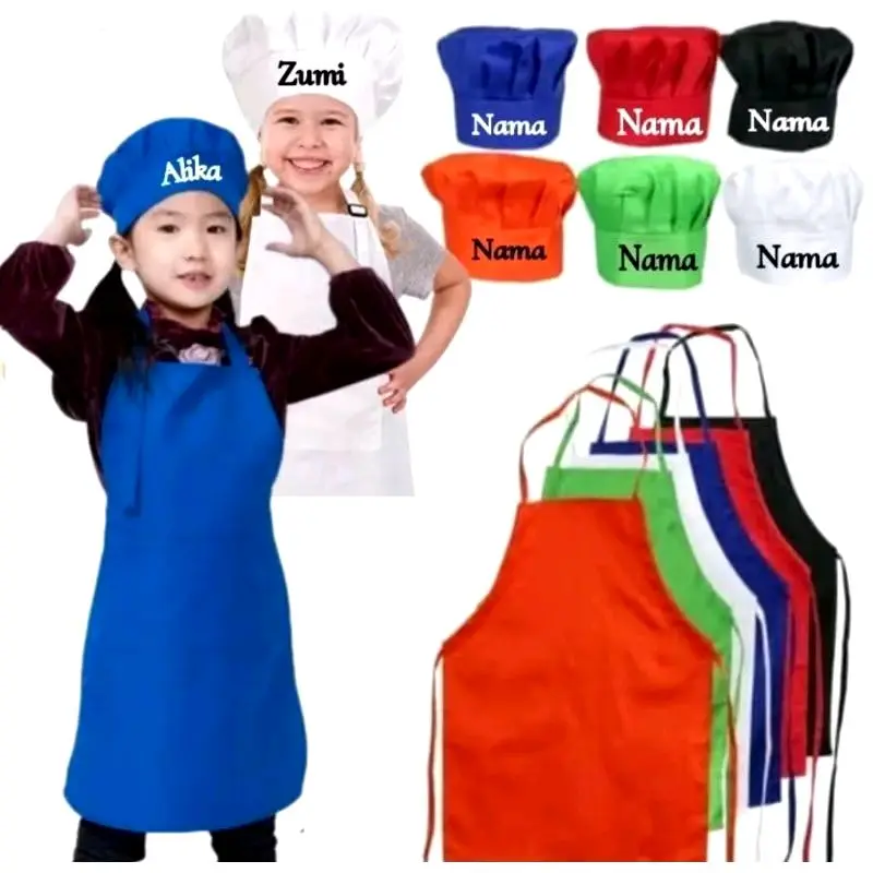 Topi Chef Anak Dan Apron Celemek Satu Set Free Bordir Nama Topi Chef Celemek anak Bisa Bordir nama topi  sd  merah  putih 5