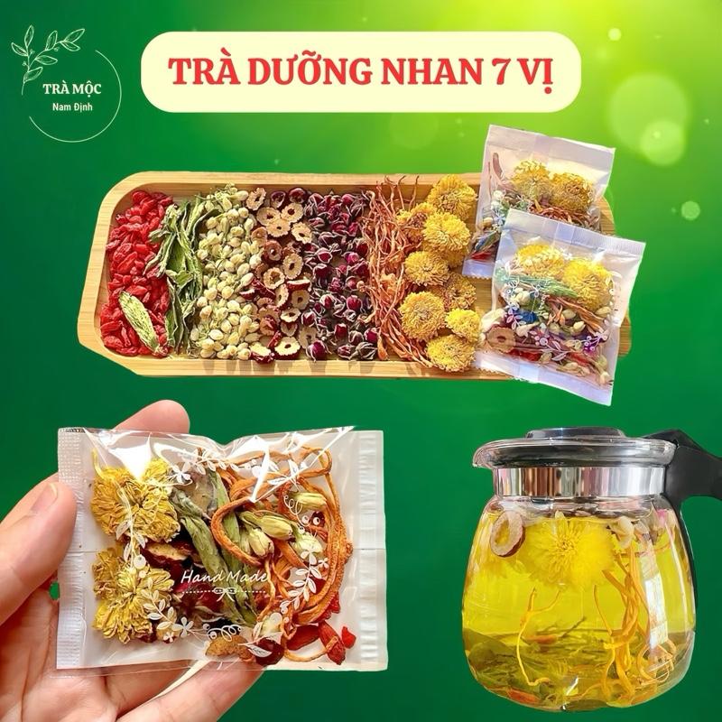  Trà Dưỡng Nhan 7 Vị Thảo Mộc  hàng đẹp  - Nguyên Liệu Hữu Cơ: nấm đông trùng hoa cúc nụ hồng nụ nhài táo đỏ kỷ tử cỏ ngọt -  Trà Mộc Nam Định  Nước Trà Chè Tea 