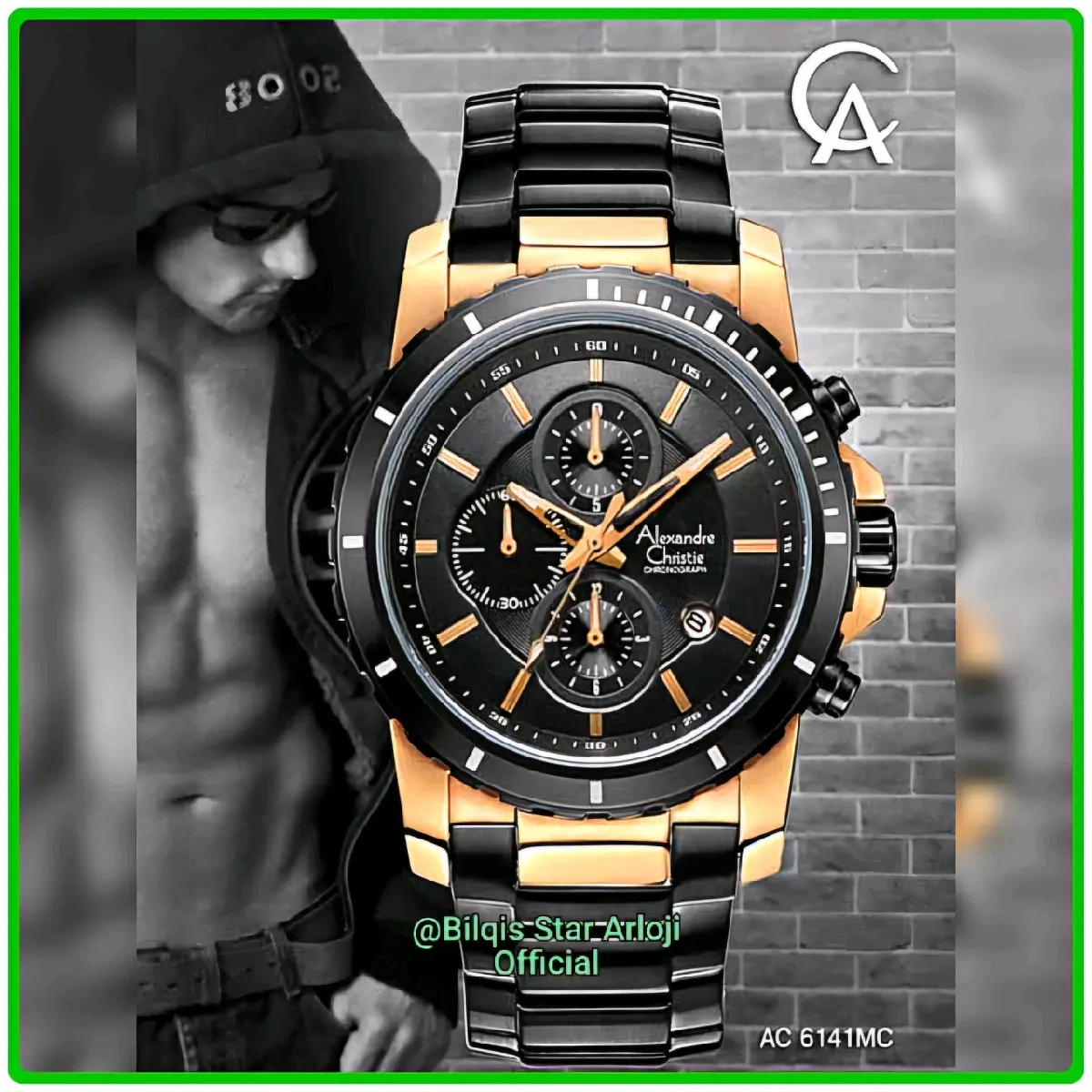 Alexandre Christie Pria Ac 6141 Mc Tali Rantai Black Rose Gold Original 100