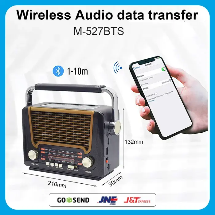 COD Bluetooth Speaker Multifungsi Radio 527BTS, Radio FM/AM/SW Retro Portabel Pengisian Solar Dilengkapi Senter