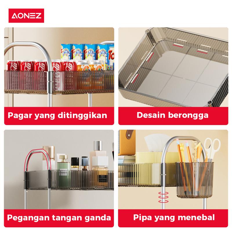 Product Introduction of 【SPESIAL Live COD 24 Shipping】AONEZ Rak Troli Susun Stainless steel RakKosmetik Serbaguna Rak kamar mandi Rak Salon Trolley Dengan Keranjang jaring akrilik transpara rak meja aesthetic 10