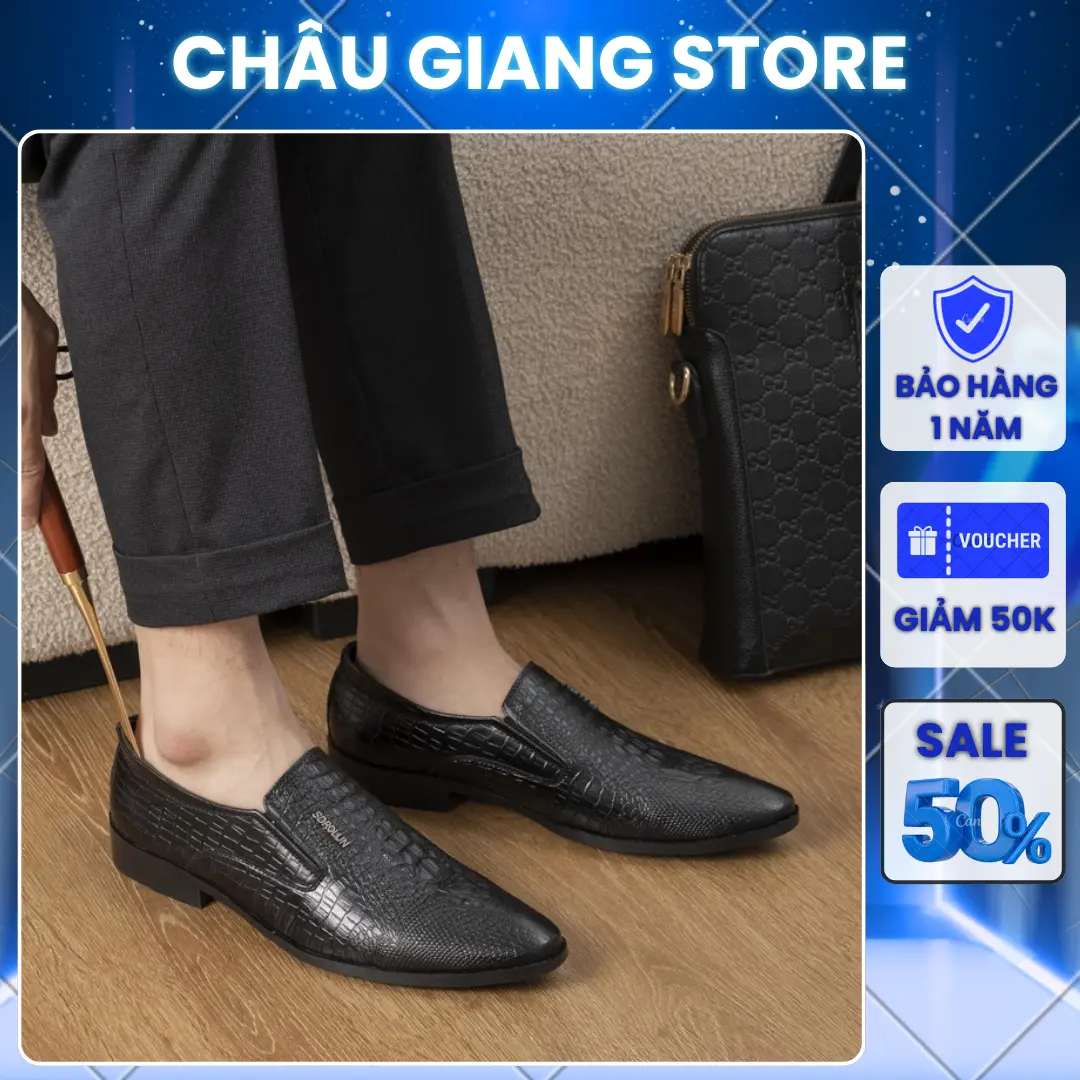 Giày Lười Nam Công Sở Dập Vân Cá Sấu Đế Cao Su Trống Trơn Trượt Đi Hằng Ngày Trẻ Trung Thanh Lịch B13